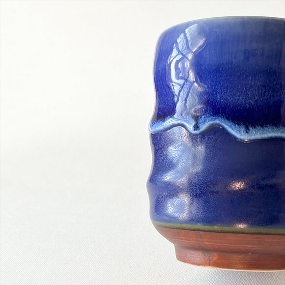 Yunomi Sushi Teacup Cobalt Blue Drip Glaze Art Pottery Ceramic Tea Cup Japan - Picture 6 of 6
